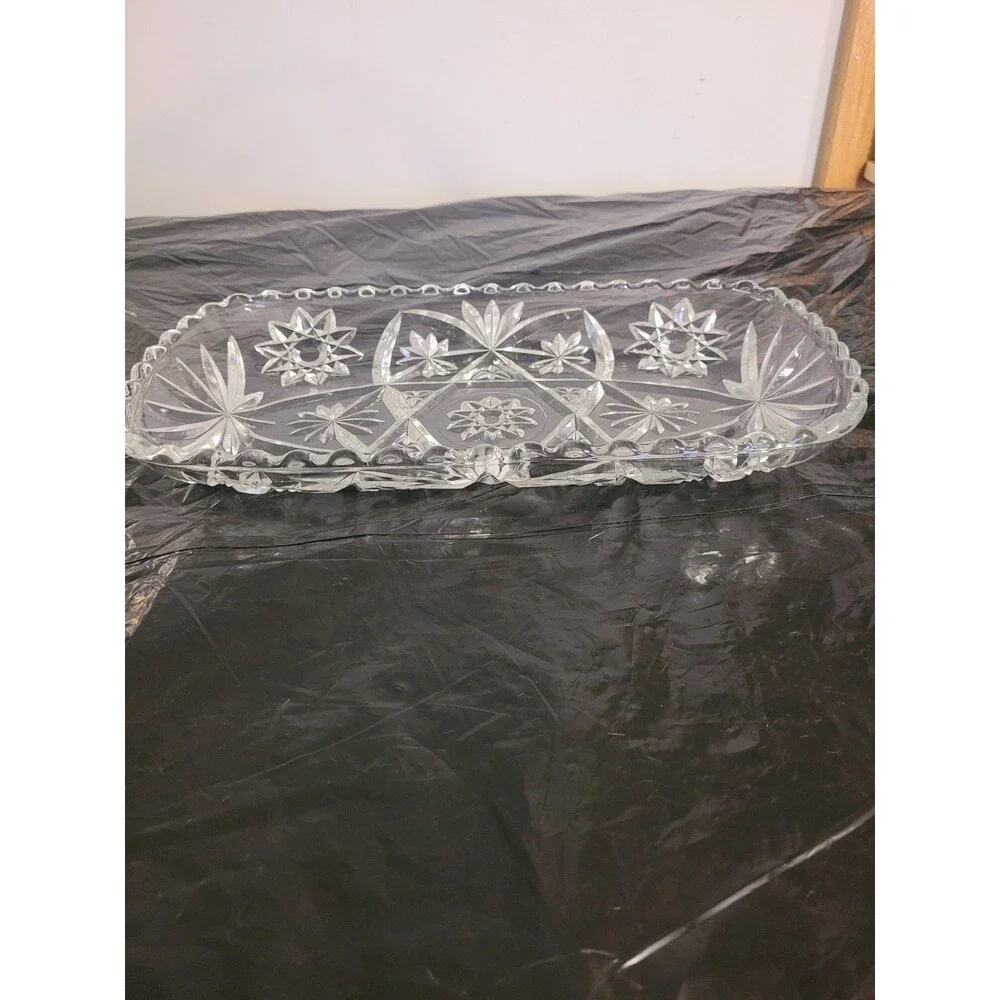 Vintage Prescut Star of David Cut-Glass Relish Tray Serving Dish 12